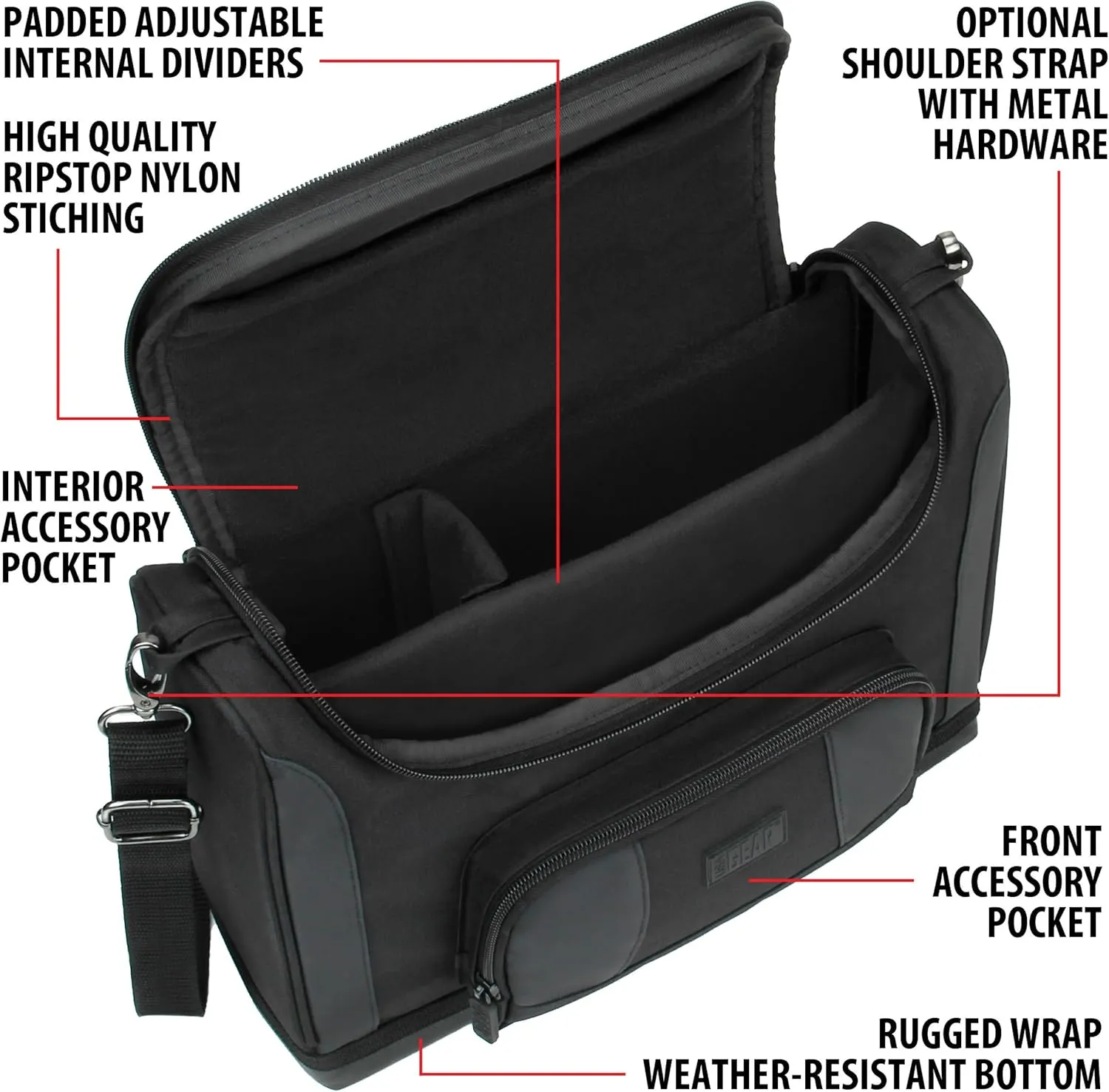 USA GEAR Compact Travel Bag Compatible with Dungeons and Dragons Accessories - Small DND Bag fits RPG Player Essentials, Player's Handbook, Character Sheets, Dice, Tokens, & Mini Player Items (Black)
