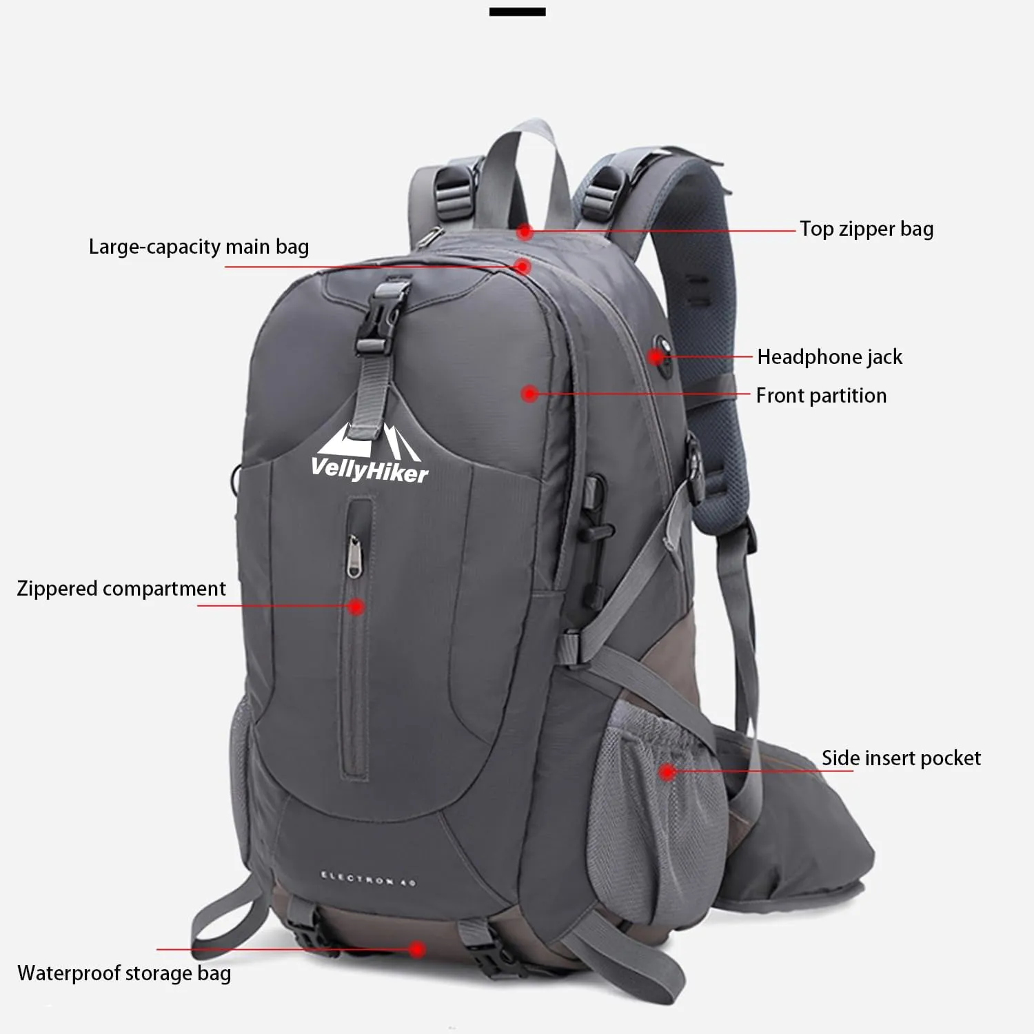 Vellyhiker 40L Hiking Backpack for Outdoor Camping Travel Backpacking Cycling Daypack Ultralight Backpack for Adults Outdoor Camping Travel Daypack Carrying System