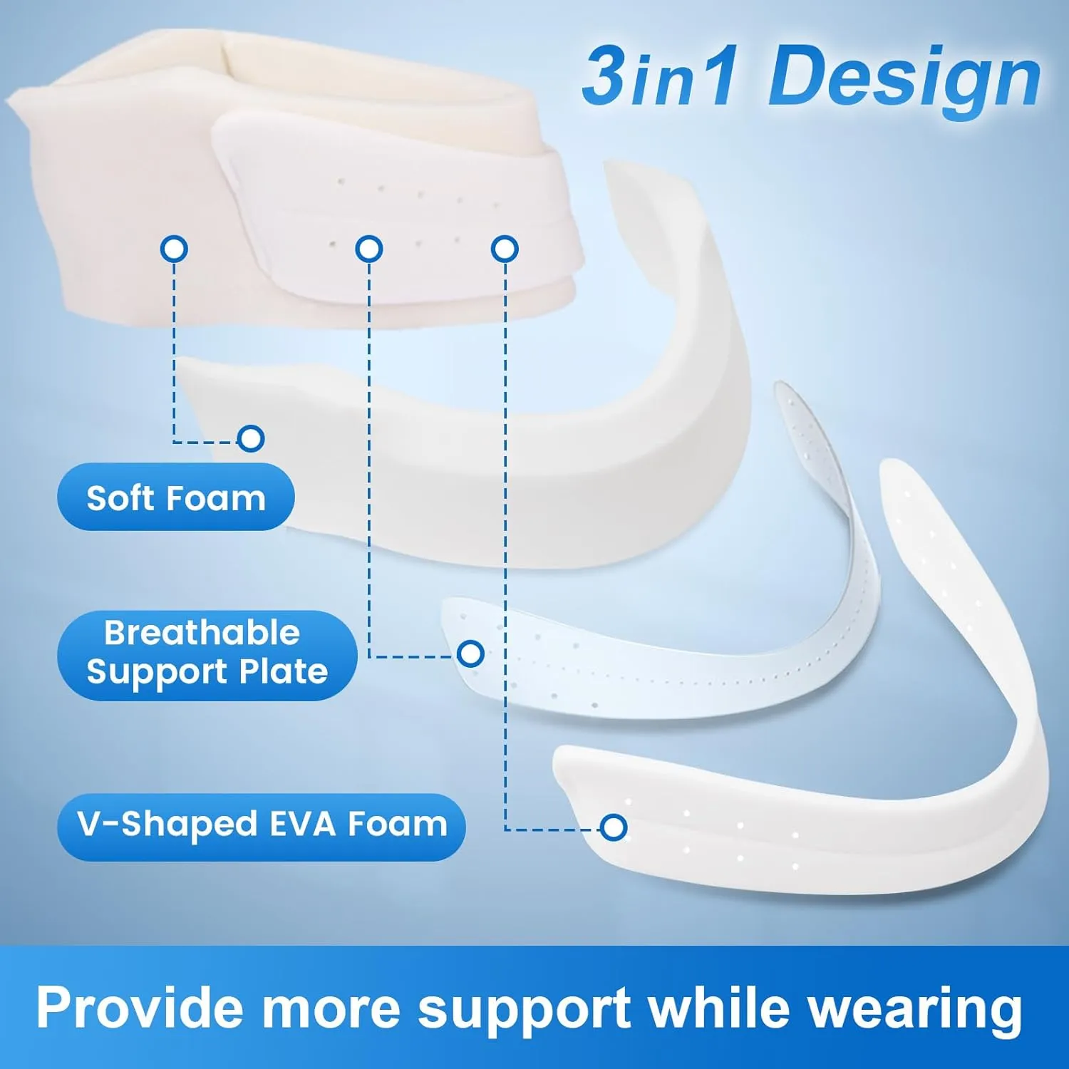 Velpeau Neck Brace for Neck Pain and Strong Support, Soft Cervical Collar for Sleeping Upright, Snoozing - Stabilizes & Relieves Pressure in Spine for Women & Men (Blue, L: 16.5-19.5" / 3.5" Depth)