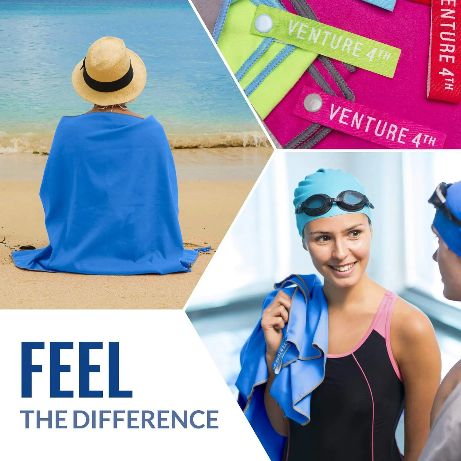 VENTURE 4TH Quick Dry Travel Towel - Fast Drying Ultra Soft Microfiber Towels - Essential for Camping, Backpacking, Yoga, Swimming, Gym, Sports and Beach - 3 Compact Sizes