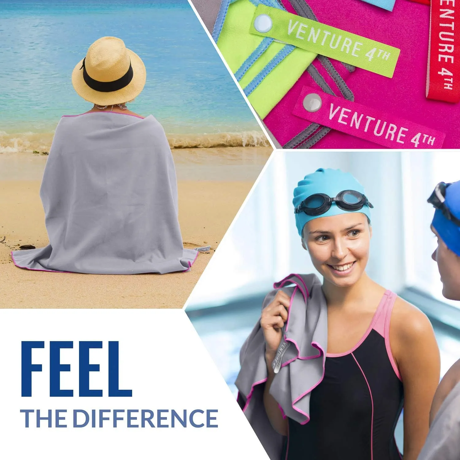 VENTURE 4TH Quick Dry Travel Towel - Fast Drying Ultra Soft Microfiber Towels - Essential for Camping, Backpacking, Yoga, Swimming, Gym, Sports and Beach - 3 Compact Sizes