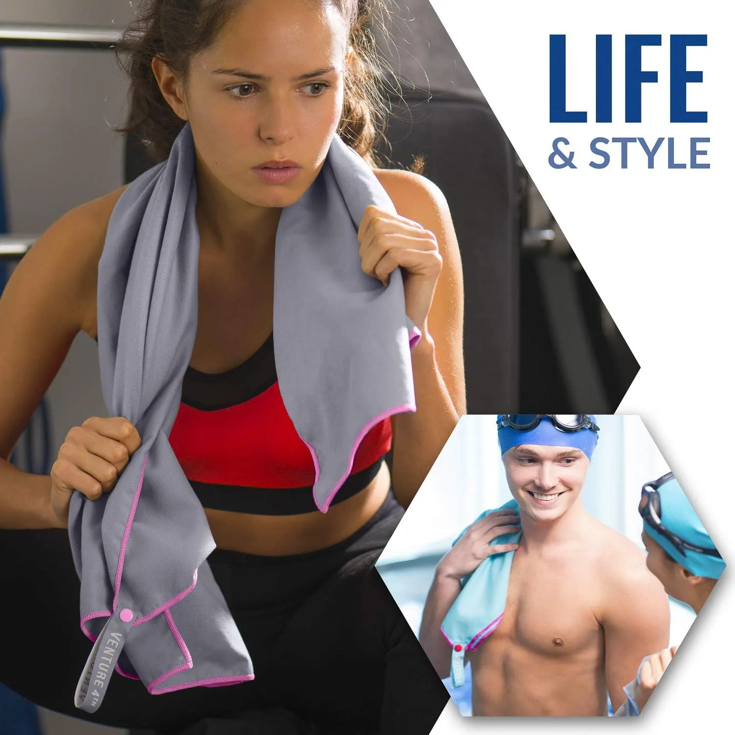 VENTURE 4TH Quick Dry Travel Towel - Fast Drying Ultra Soft Microfiber Towels - Essential for Camping, Backpacking, Yoga, Swimming, Gym, Sports and Beach - 3 Compact Sizes