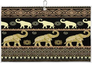 Vintage Striped Floral Elephant Golf Towel with Heavy Duty Carabiner Ultra Absorbent Quick Dry Perfect for Cleaning Clubs Balls Gear Essential Golf Accessory for Men Women Kids