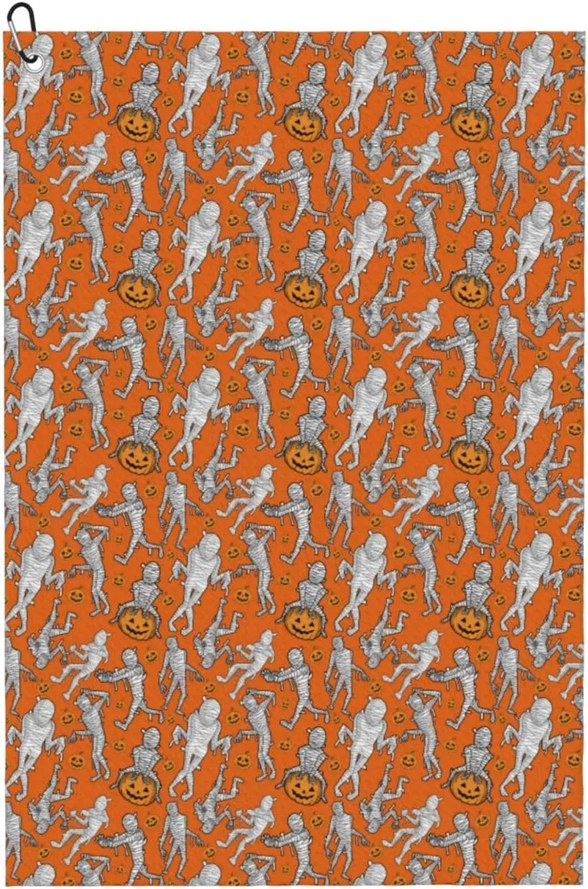VOSERY Microfiber Golf Towel, Halloween Mummy Golf Towels for Golf Bags for Men Women, Golf Towel with Carabiner Clip, Waffle Pattern(16 x 24 inches)