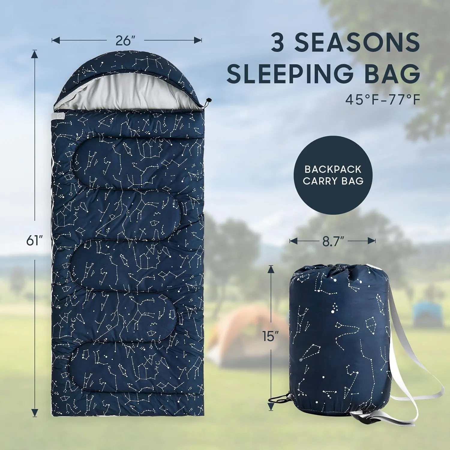 Wake In Cloud - Kids Sleeping Bag for Boys Toddlers, Camping in Warm Cold Weather, Backpacking Lightweight Compact Outdoor Liner for 3 Seasons Summer Spring Fall