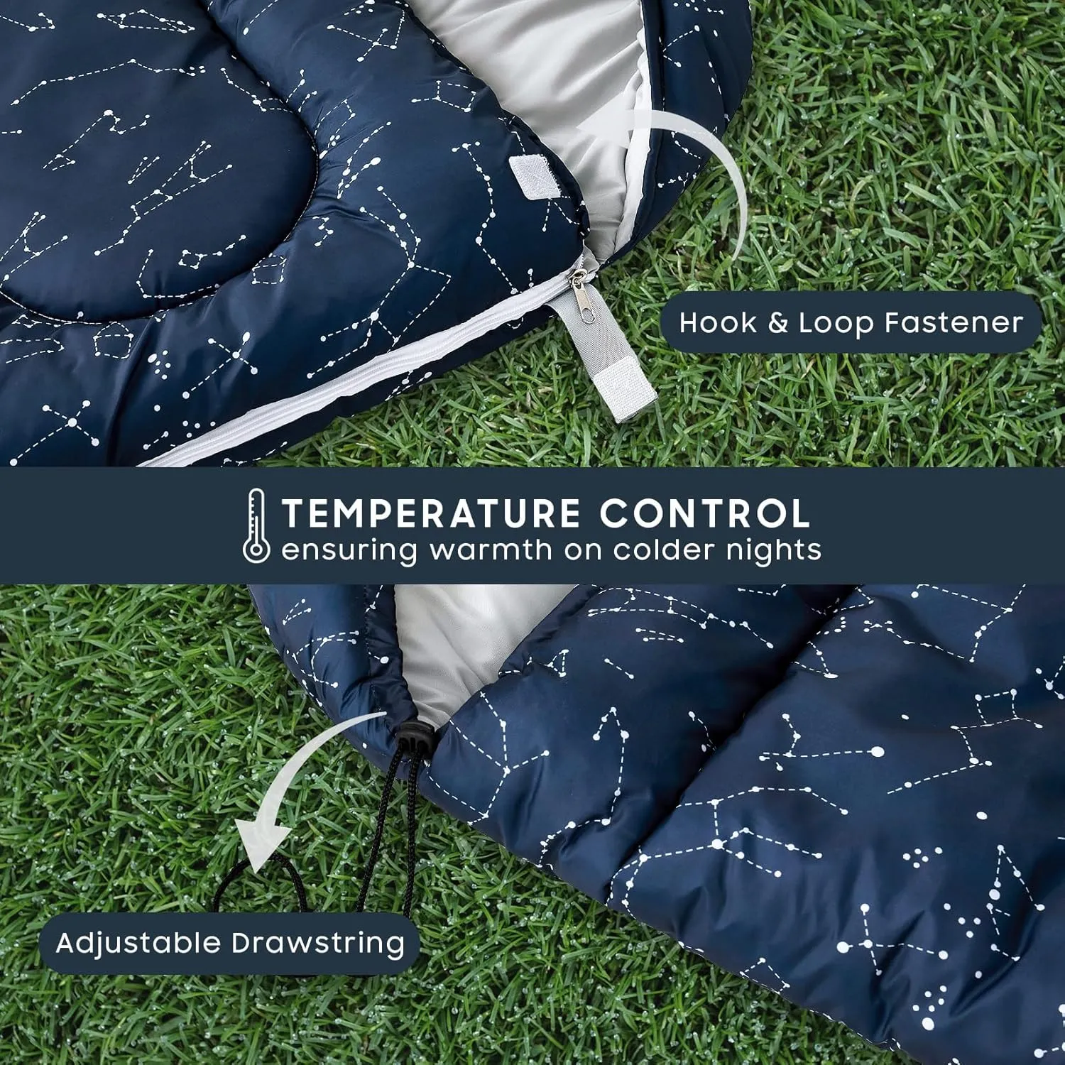 Wake In Cloud - Kids Sleeping Bag for Boys Toddlers, Camping in Warm Cold Weather, Backpacking Lightweight Compact Outdoor Liner for 3 Seasons Summer Spring Fall