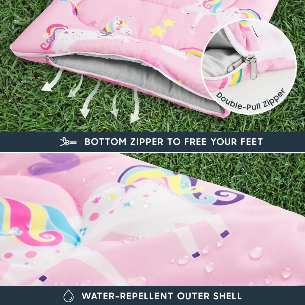 Wake In Cloud - Kids Sleeping Bag for Girls Toddlers, Camping in Warm Cold Weather, Backpacking Lightweight Compact Outdoor Liner for 3 Seasons Summer Spring Fall