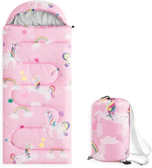 Wake In Cloud - Kids Sleeping Bag for Girls Toddlers, Camping in Warm Cold Weather, Backpacking Lightweight Compact Outdoor Liner for 3 Seasons Summer Spring Fall