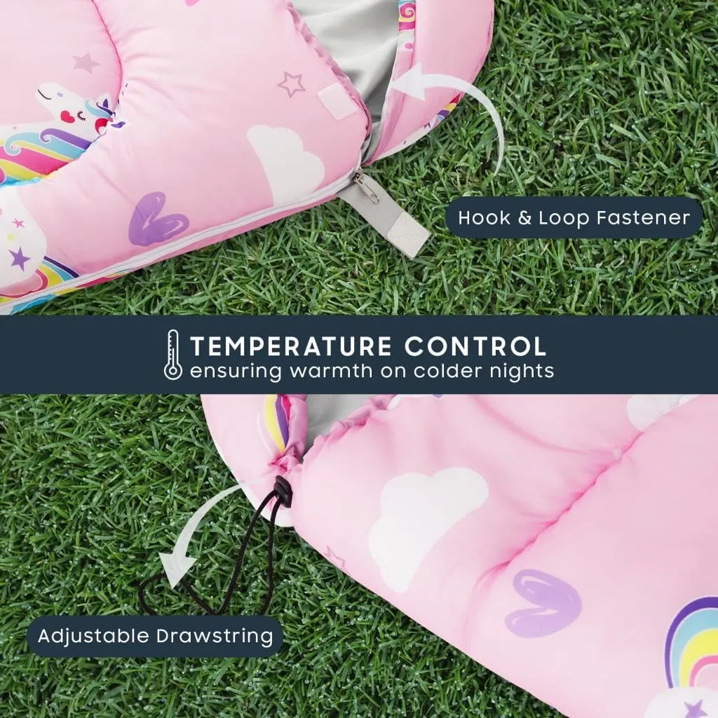 Wake In Cloud - Kids Sleeping Bag for Girls Toddlers, Camping in Warm Cold Weather, Backpacking Lightweight Compact Outdoor Liner for 3 Seasons Summer Spring Fall