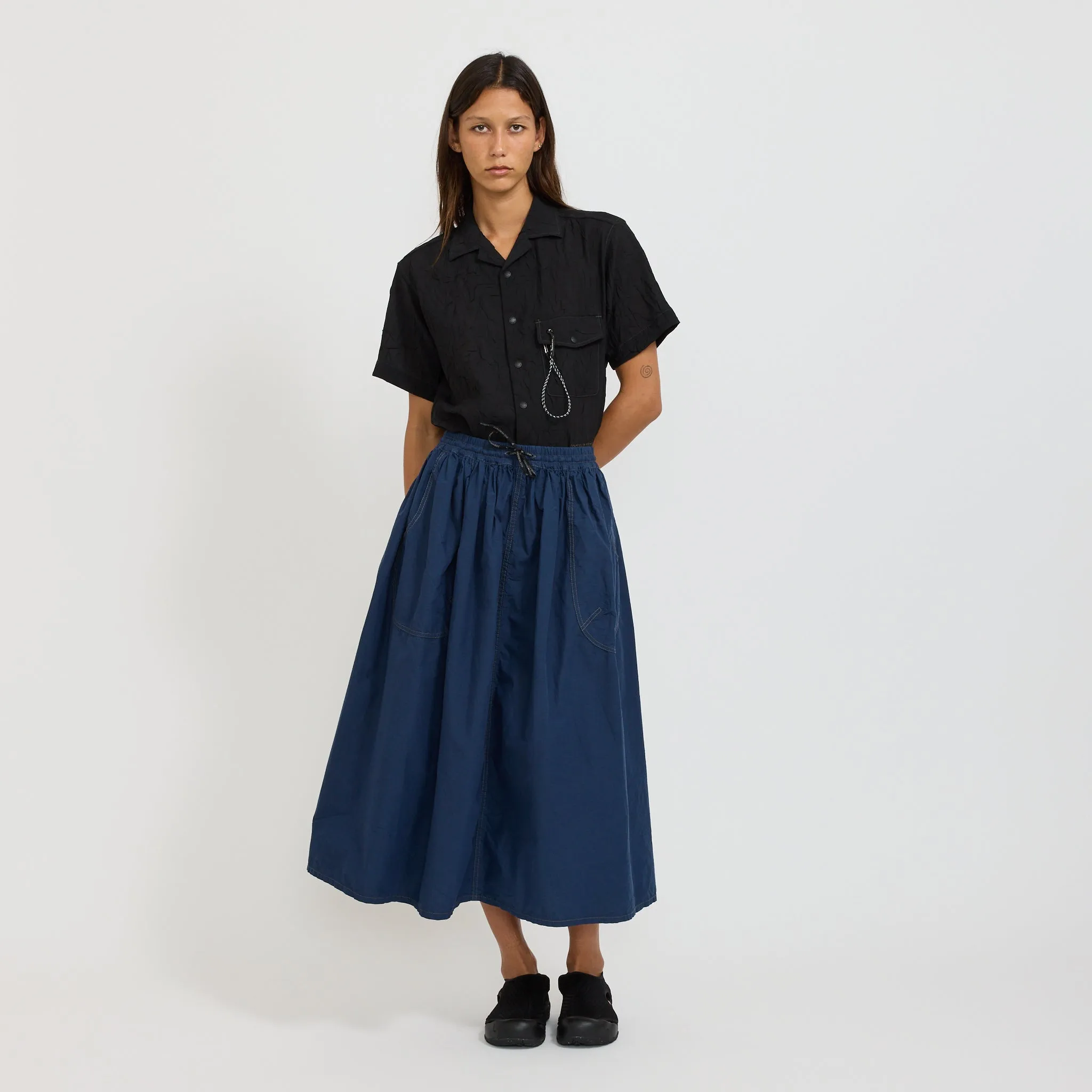 Washer Pleated Open SS Shirt Black