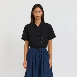 Washer Pleated Open SS Shirt Black