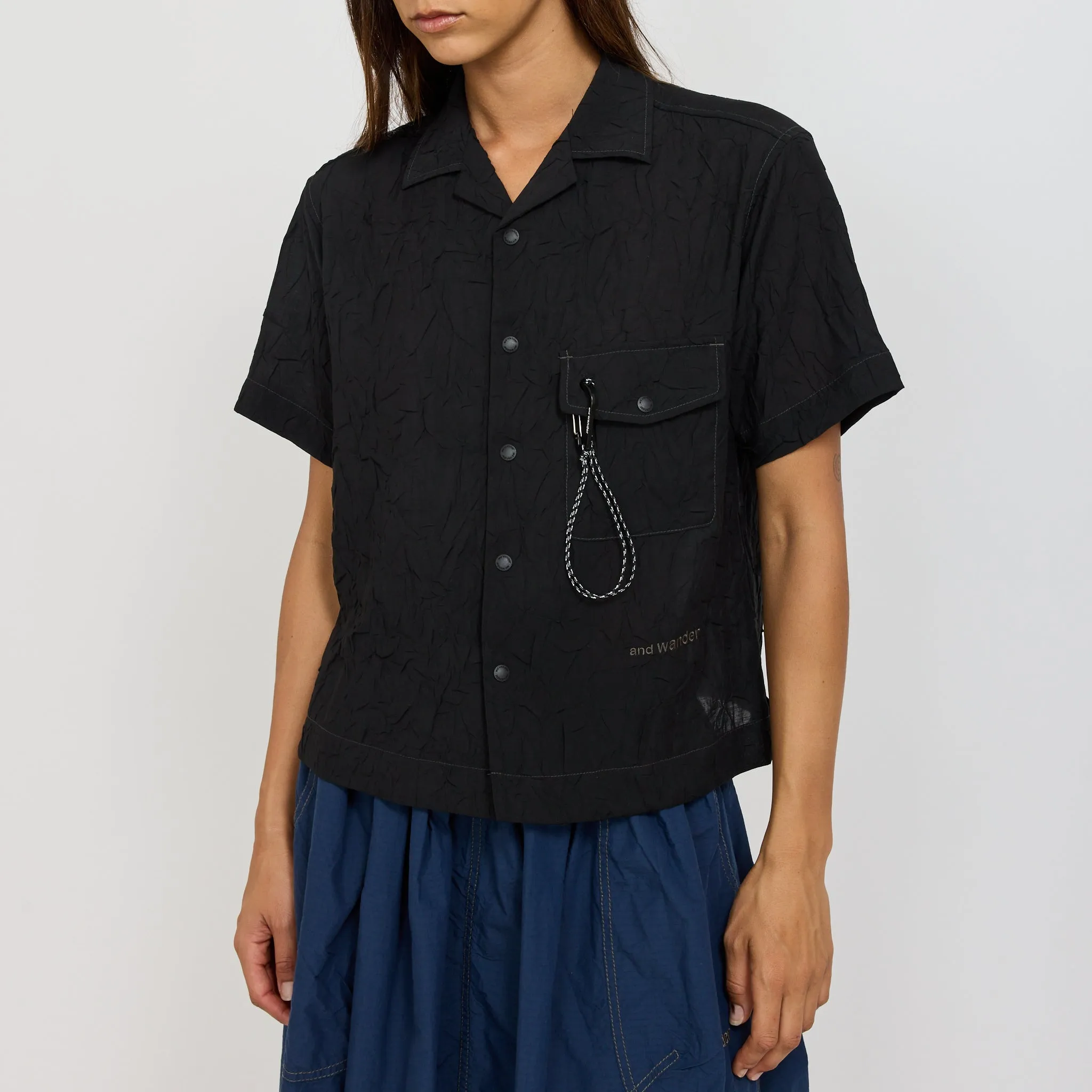 Washer Pleated Open SS Shirt Black