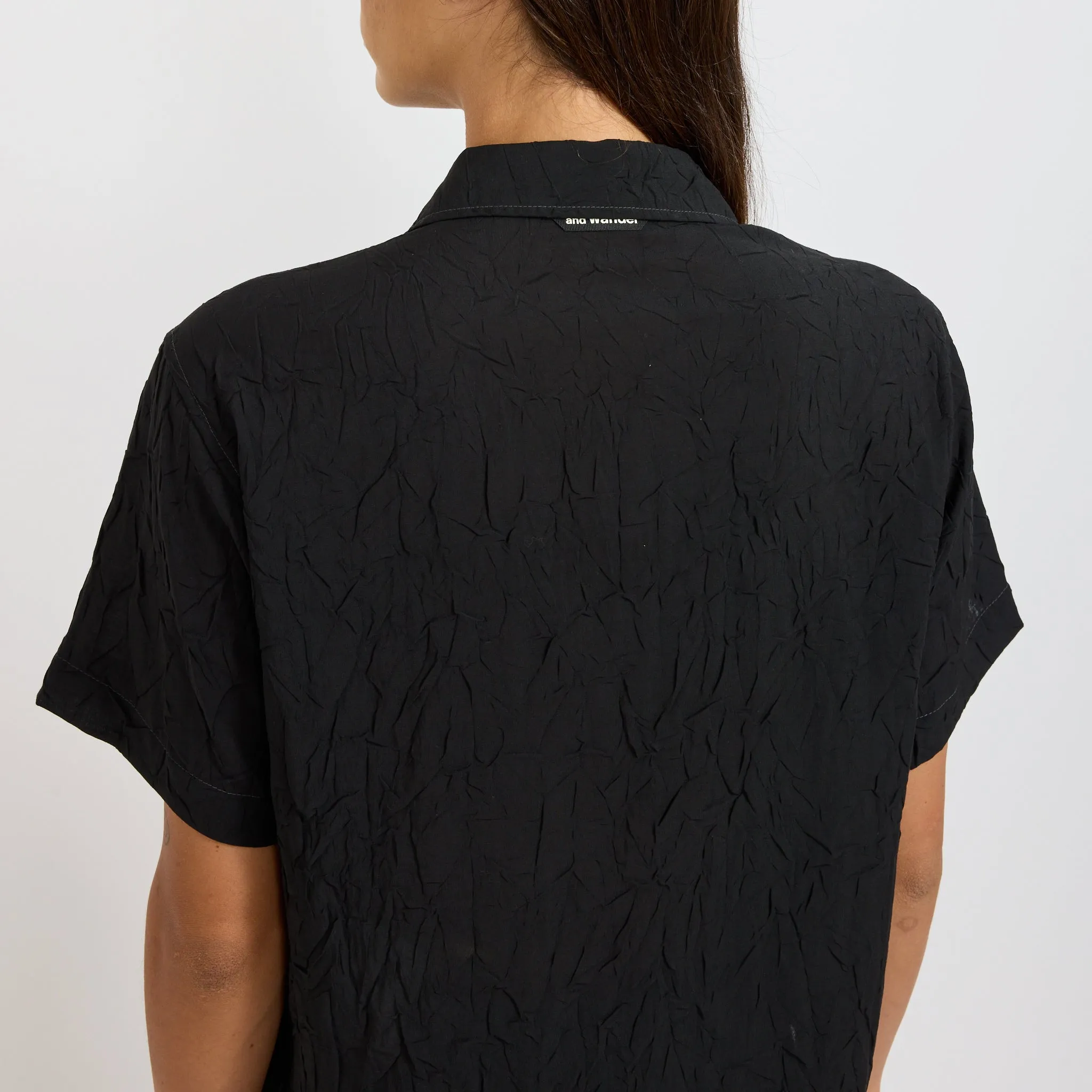Washer Pleated Open SS Shirt Black