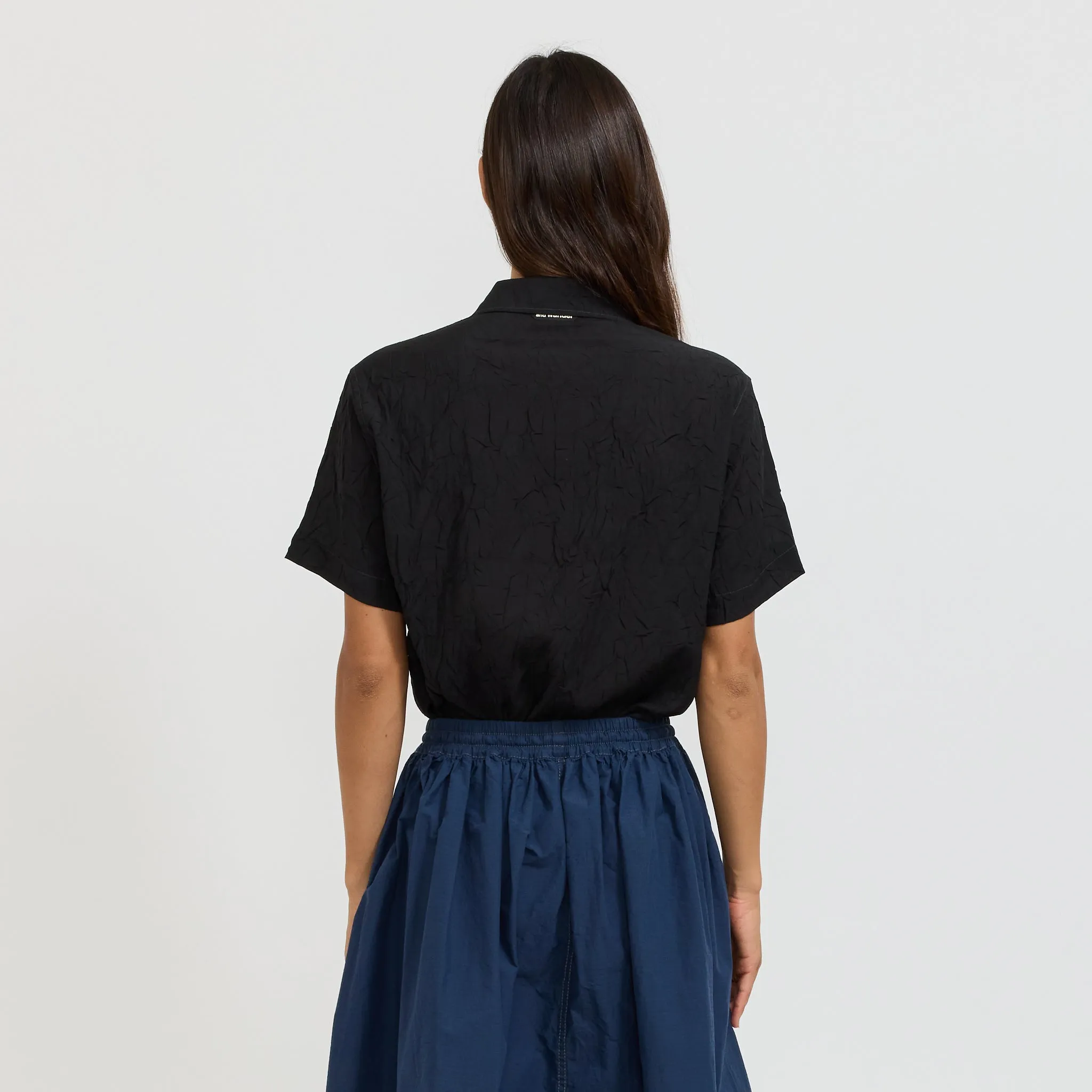 Washer Pleated Open SS Shirt Black