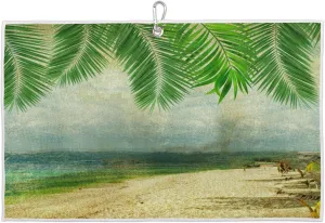 Watercolor Beach Leaves Golf Towel with Heavy Duty Carabiner Ultra Absorbent Quick Dry Perfect for Cleaning Clubs Balls Gear Essential Golf Accessory for Men Women Kids