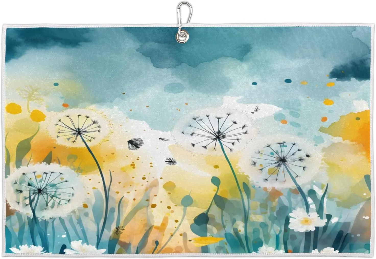 Watercolor Beautiful Dandelions Golf Towel with Heavy Duty Carabiner Clip Quick Dry Ultra Absorbent Club Ball Cleaning Towel Golf Accessories for Men Women