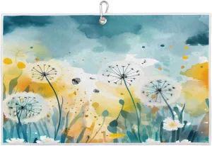 Watercolor Beautiful Dandelions Golf Towel with Heavy Duty Carabiner Clip Quick Dry Ultra Absorbent Club Ball Cleaning Towel Golf Accessories for Men Women