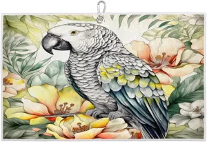 Watercolor Flower Parrot Golf Towel with Heavy Duty Carabiner Clip Quick Dry Ultra Absorbent Club Ball Cleaning Towel Golf Accessories for Men Women