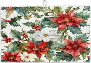 Watercolor Red White Christmas Flowers Golf Towel with Heavy Duty Carabiner Ultra Absorbent Quick Dry Perfect for Cleaning Clubs Balls Gear Essential Golf Accessory for Men Women Kids