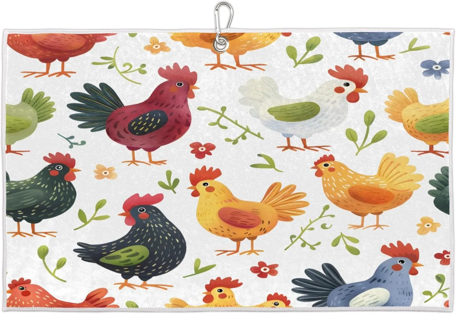 Watercolor Rooster Leaf Golf Towel with Heavy Duty Carabiner Clip Quick Dry Ultra Absorbent Club Ball Cleaning Towel Golf Accessories for Men Women