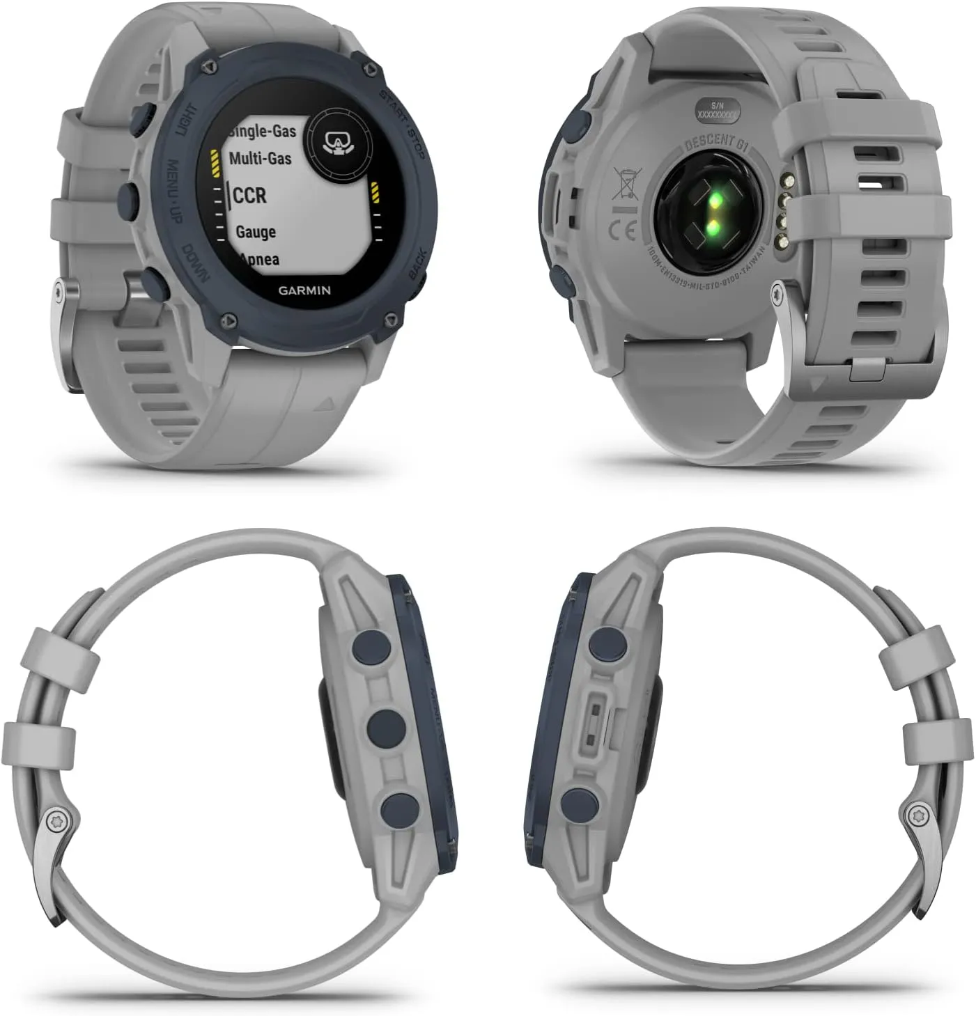 Wearable4U - Garmin Descent G1 Rugged Dive Computer, Multiple Dive Modes with Bundle ( Black Earbuds, Powder Gray)