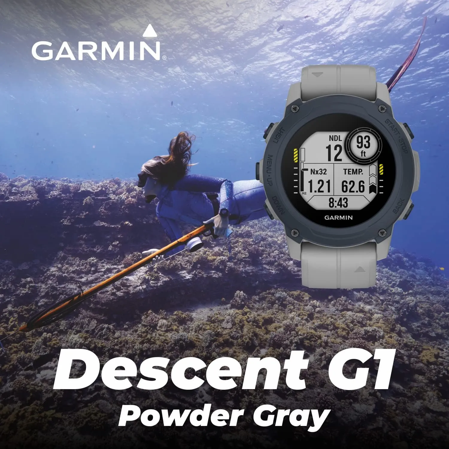 Wearable4U - Garmin Descent G1 Rugged Dive Computer, Multiple Dive Modes with Bundle ( Black Earbuds, Powder Gray)