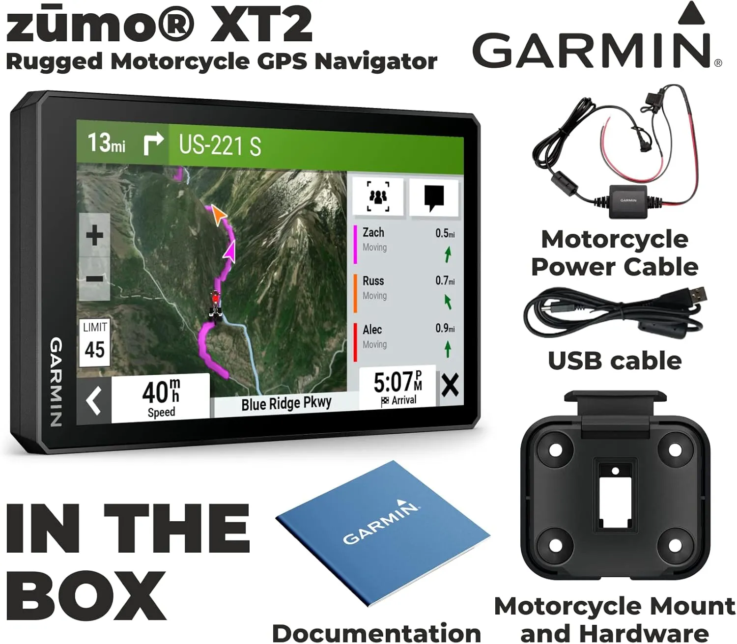 Wearable4U - Garmin Zumo XT2 MT-S Rugged Motorcycle Bike GPS Navigator, 6in Sunlight-readable Display with Power Pack Bundle