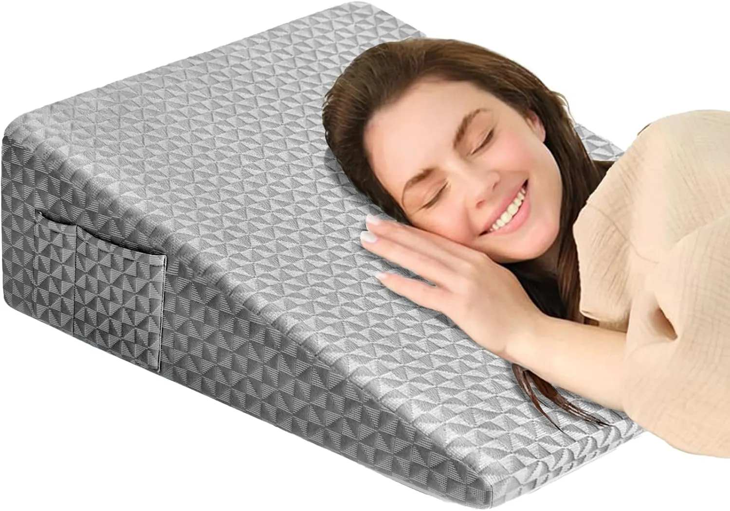 Wedge Pillow 7.5" Bed Wedge After Surgery, Back Pain Relief, Memory Foam Pillow Triangle Incline Wedge for Back Support, Leg Elevation（Grey）