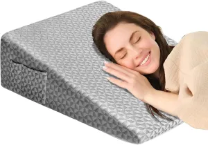 Wedge Pillow 7.5" Bed Wedge After Surgery, Back Pain Relief, Memory Foam Pillow Triangle Incline Wedge for Back Support, Leg Elevation（Grey）