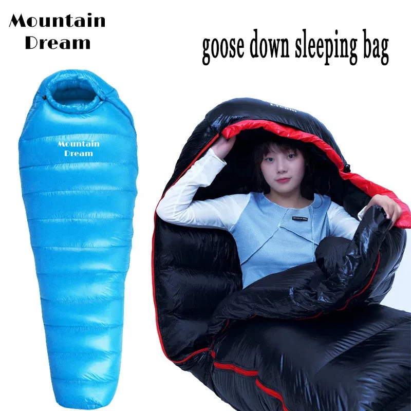 Winter Down Mummy Sleeping Bag - Warm White Goose Down for Three Seasons, Suitable for Camping Trips