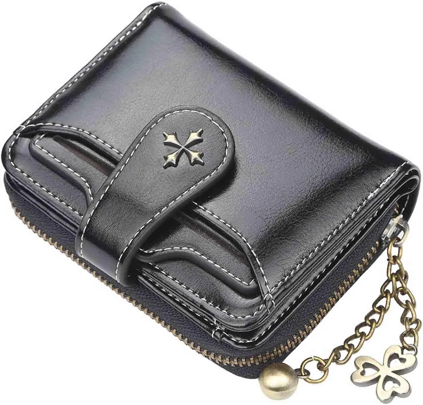 Women's retro wallet small wallet Y2K credit card bag zipper double fold wallet mini leather aesthetic wallet y2k wallet (Black)