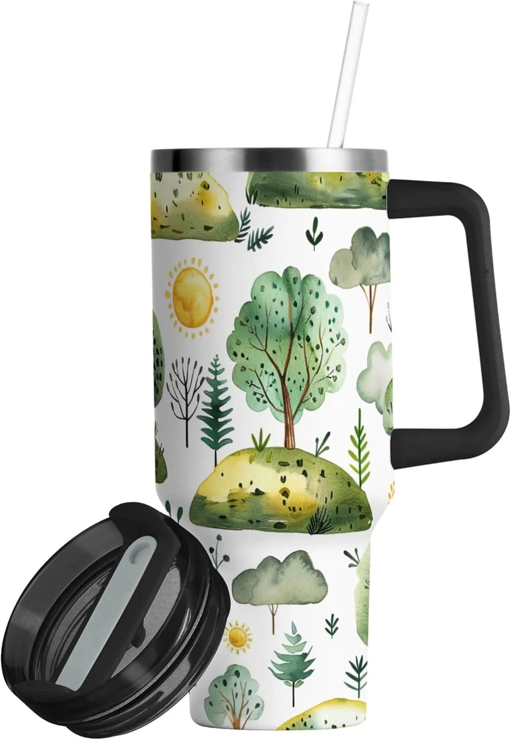 xigua 30 oz Clouds and Suns Tumbler with Handle and Straw Lid, Stainless Steel Vacuum Insulated Sports Water Bottle, Keeps Cold or Hot Coffee Cup Travel Mug