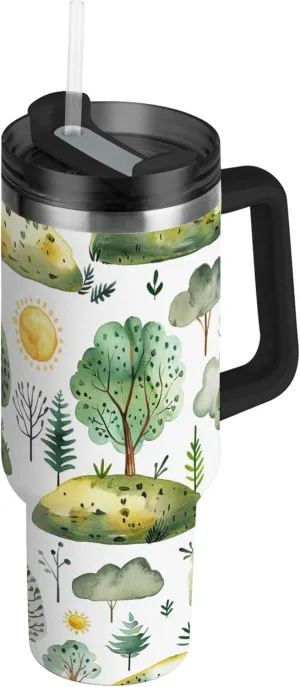 xigua 30 oz Clouds and Suns Tumbler with Handle and Straw Lid, Stainless Steel Vacuum Insulated Sports Water Bottle, Keeps Cold or Hot Coffee Cup Travel Mug