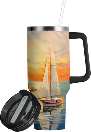 xigua 30 oz Lighthouse Tumbler with Handle and Straw Lid, Stainless Steel Vacuum Insulated Sports Water Bottle, Keeps Cold or Hot Coffee Cup Travel Mug