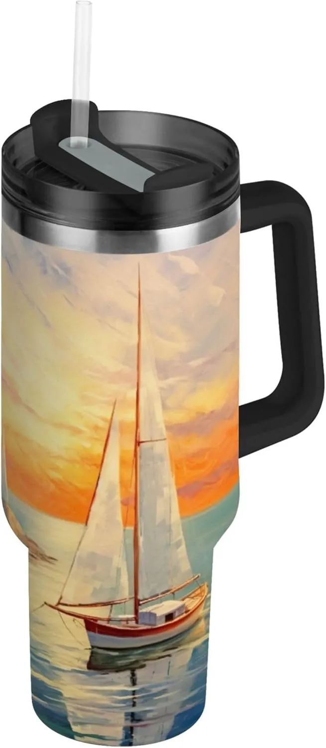 xigua 30 oz Lighthouse Tumbler with Handle and Straw Lid, Stainless Steel Vacuum Insulated Sports Water Bottle, Keeps Cold or Hot Coffee Cup Travel Mug