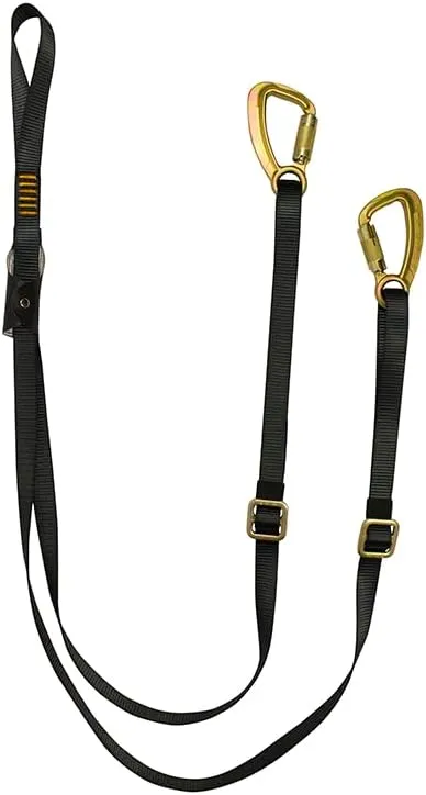 Y-Leg Adjustable Lanyard With Hitched Loop and Auto Lock Carabiner - Black