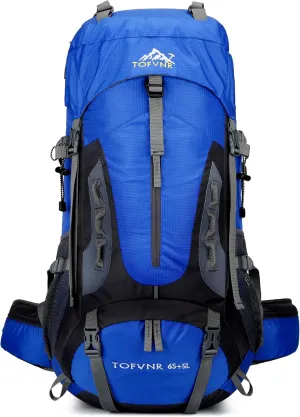 YFREAL 60L Travel Hiking Camping Backpack with Rain Cover and 2 Carebiners,Backpack Water Resistant,Climbing Backpack for Men Women (BLUE)