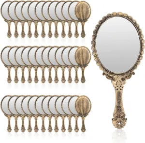 YUSONG Handheld Mirror with Handle, Makeup 36Pack Compact Hand Mirrors for Women Travel Small Vintage Purse Mirrors with Handle, Hand Held Packet Mini Mirror for Girls Decorative (Brass Gold)