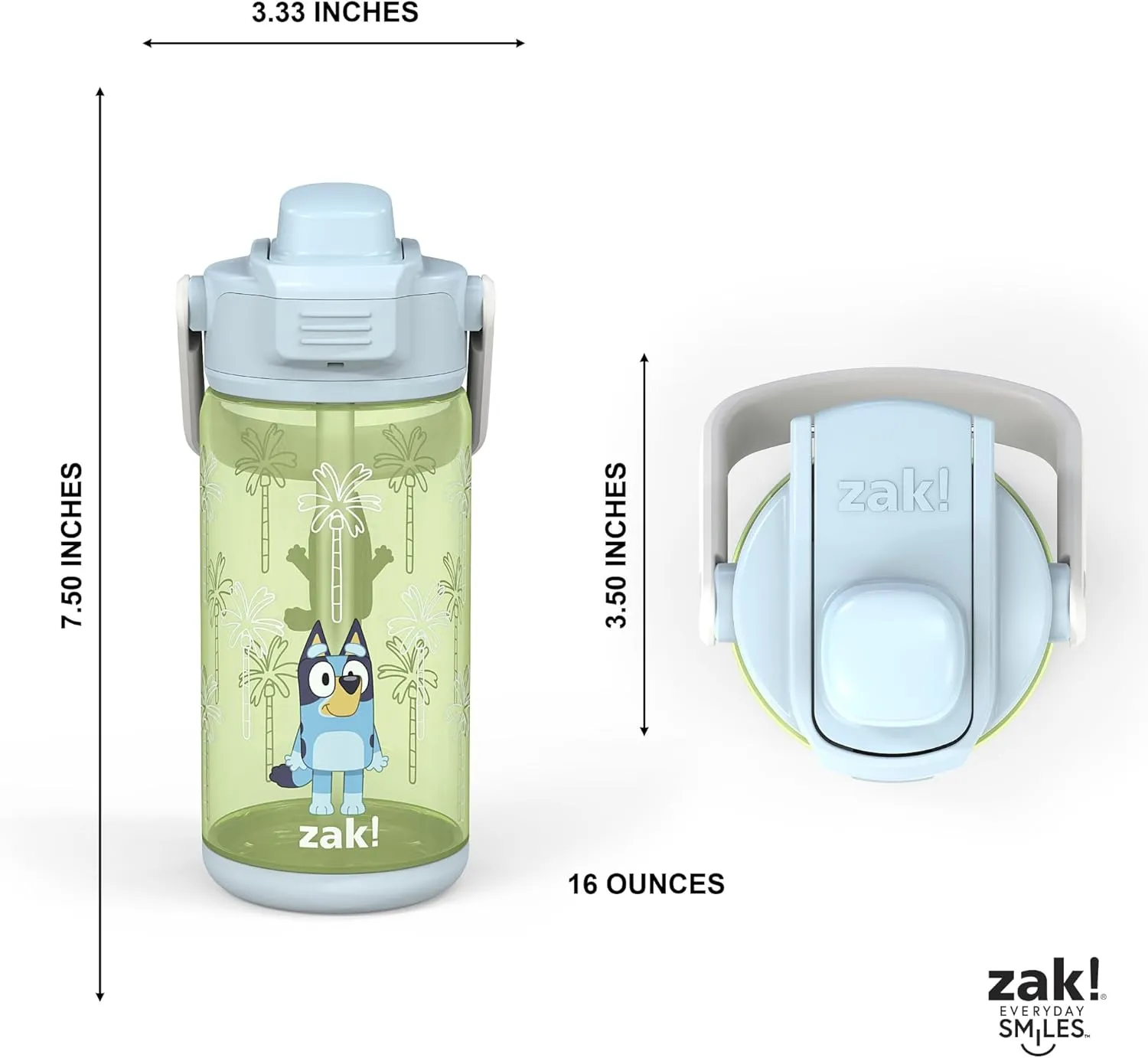 Zak Designs Bluey Kid Water Bottle 2-Pack Set for Travel or At Home, 16oz Plastic is Durable and Leak-Proof with Silicone Spout, Cover, Carry Handle, Protective Base (Bluey and Bingo)