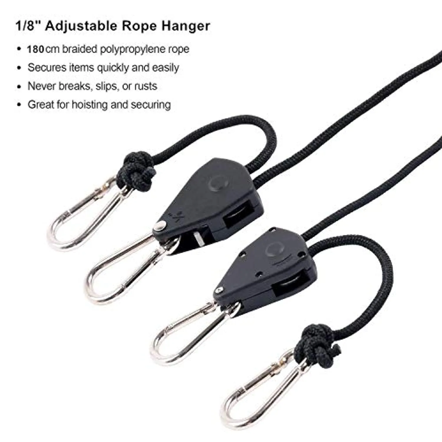 Zazzy 2 Pair of 1/8 inch Heavy Duty Adjustable Grow Light Rope Hanger for Grow Light Fixtures & Gardening, 150lb Capacity