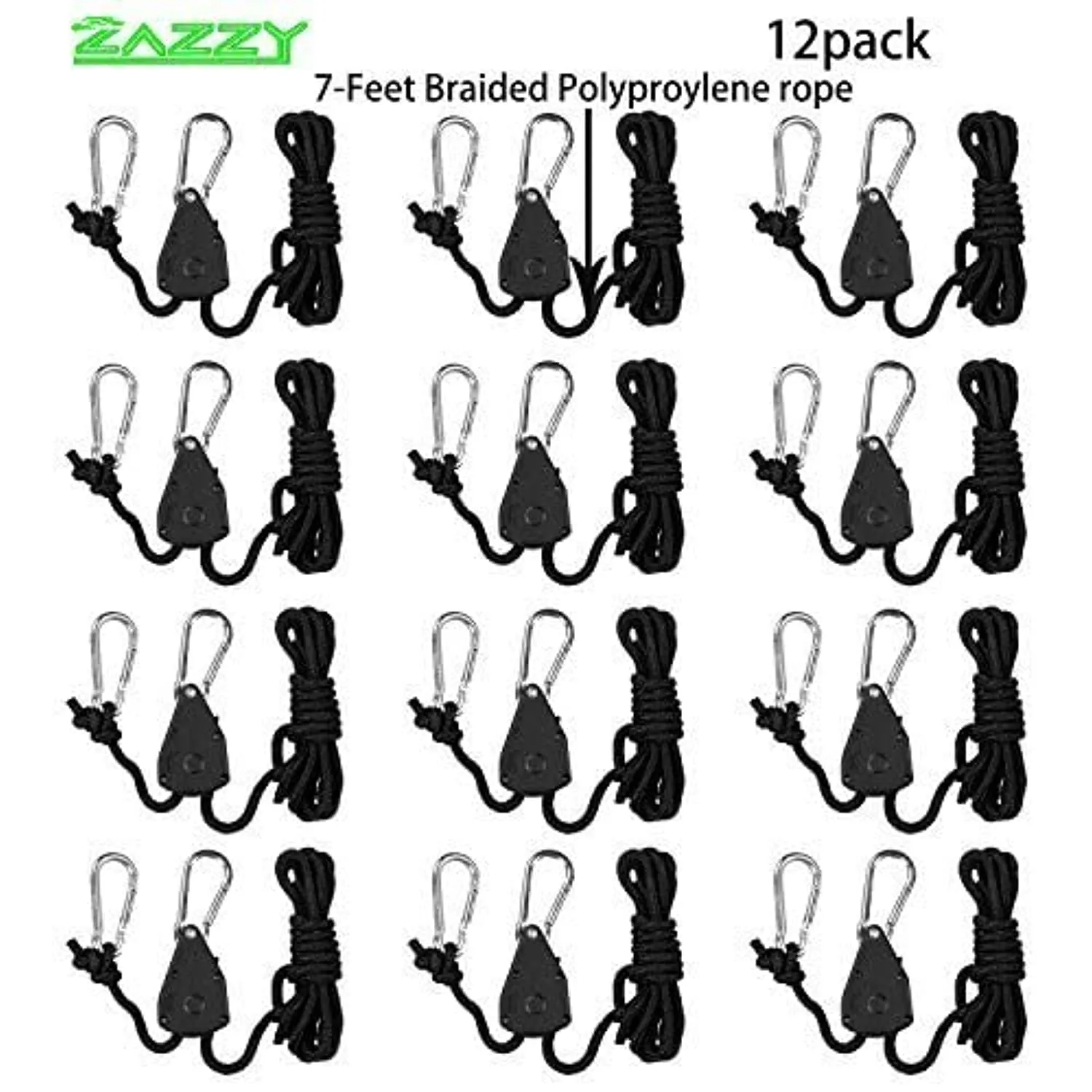 Zazzy  6-Pairs 1/8 Inch Heavy Duty Adjustable Grow Light Rope Clip Hanger Rope Hanger