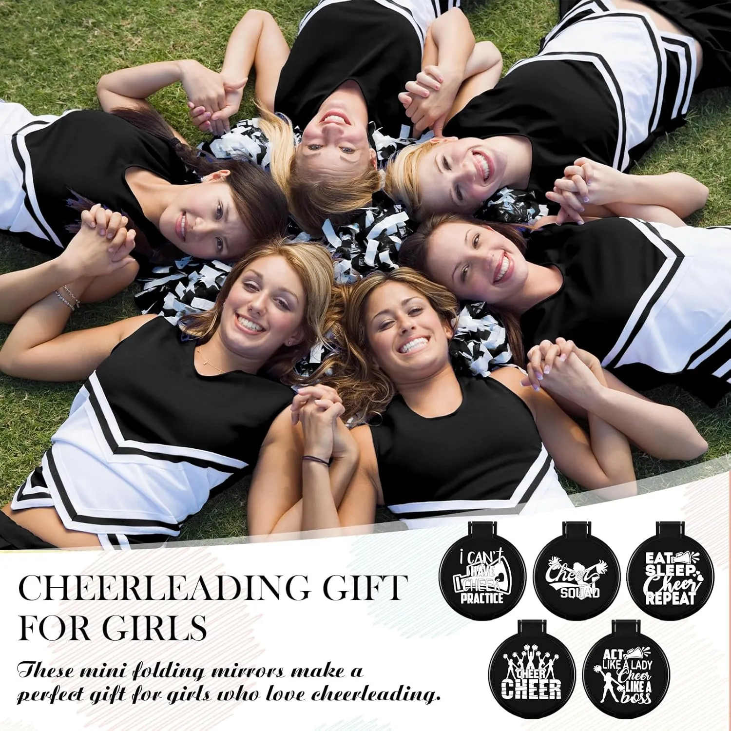 Zhehao 50 Pcs Cheerleader Mirror Gifts Compact Mirror Bulk Folding Pocket Purse Mirror Inspirational Cheer Gifts Travel Portable Mini Makeup Mirror for Cheerleading Team Graduation Friendship(Black)