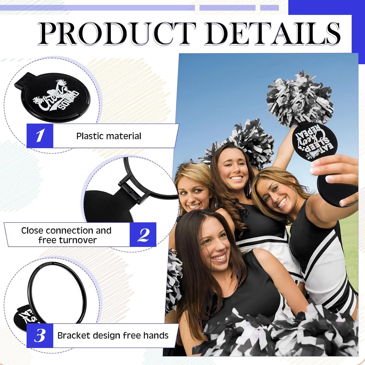Zhehao 50 Pcs Cheerleader Mirror Gifts Compact Mirror Bulk Folding Pocket Purse Mirror Inspirational Cheer Gifts Travel Portable Mini Makeup Mirror for Cheerleading Team Graduation Friendship(Black)