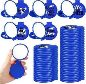 Zhehao 50 Pcs Cheerleader Mirror Gifts Compact Mirror Bulk Folding Pocket Purse Mirror Inspirational Cheer Gifts Travel Portable Mini Makeup Mirror for Cheerleading Team Graduation Friendship(Blue)