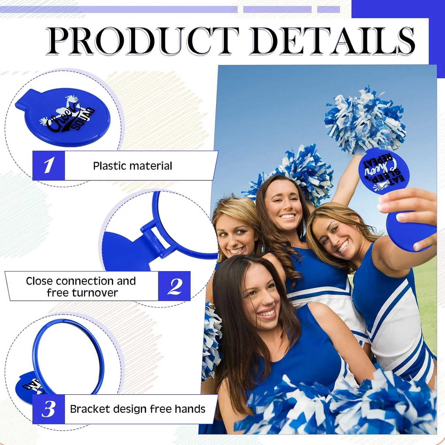 Zhehao 50 Pcs Cheerleader Mirror Gifts Compact Mirror Bulk Folding Pocket Purse Mirror Inspirational Cheer Gifts Travel Portable Mini Makeup Mirror for Cheerleading Team Graduation Friendship(Blue)