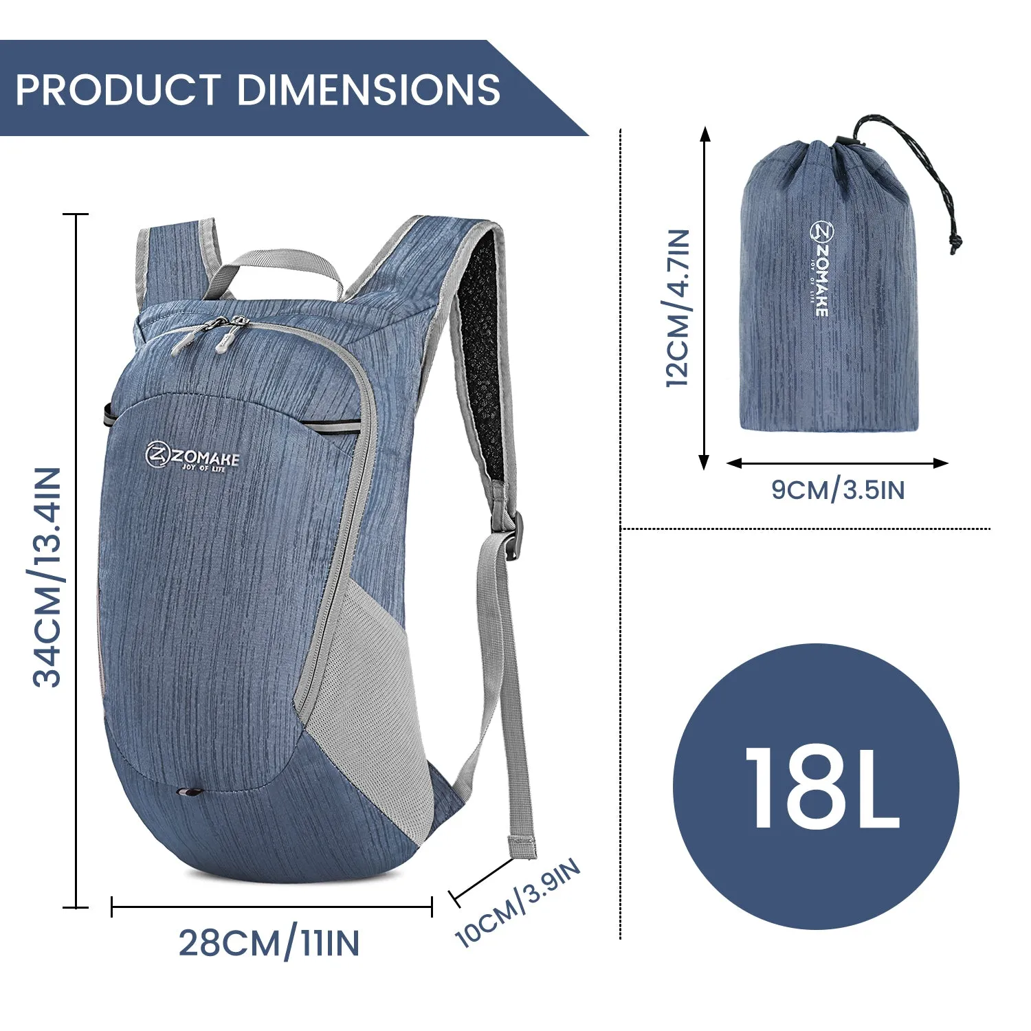 ZOMAKE Ultra Lightweight Packable Backpack 18L, Small Foldable Hiking Backpacks Water Resistant Folding Daypack for Travel(Navy Blue)