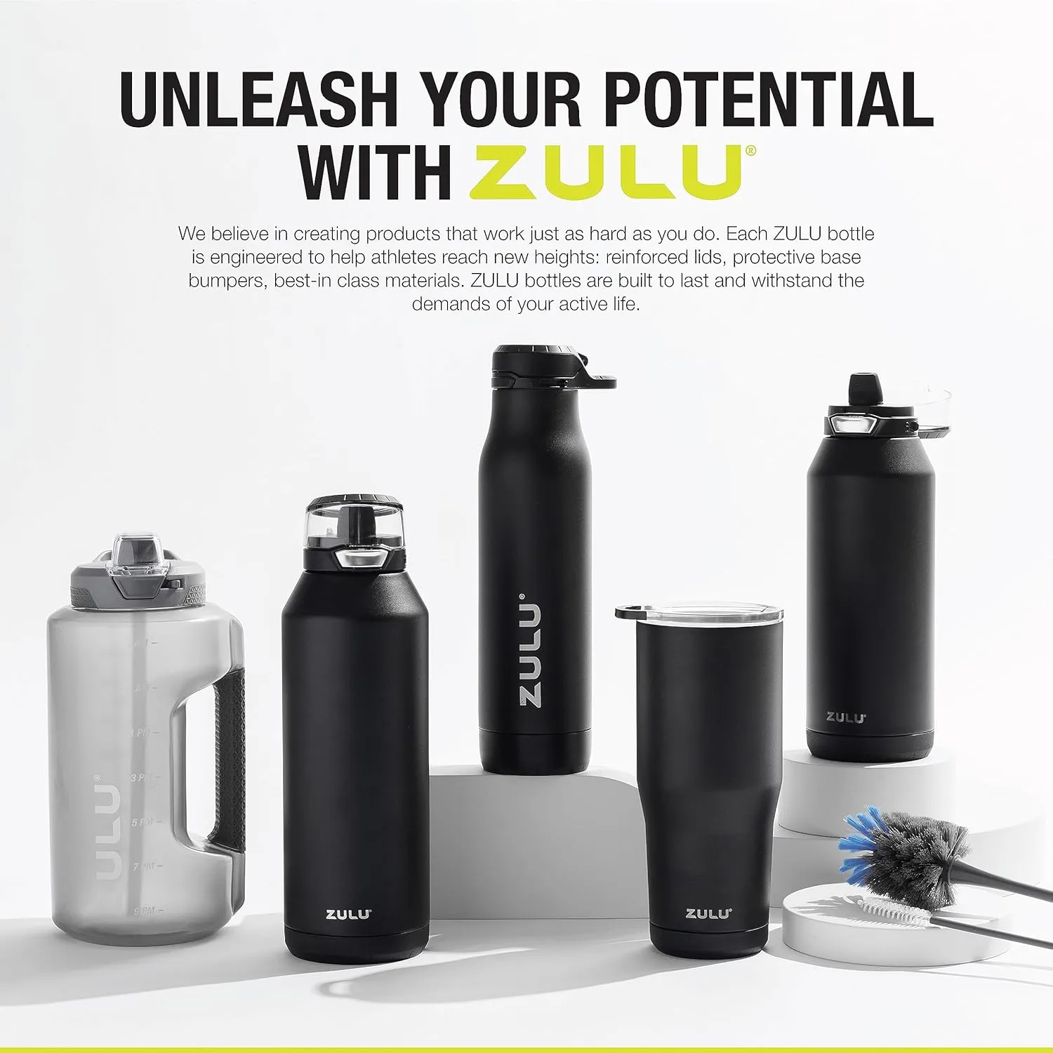 ZULU Ace Vacuum Insulated Stainless Steel Water Bottle with Chug Spout, Leak-Proof Locking Lid and Removable Base for School, Backpack, Sports, Gym, Travel
